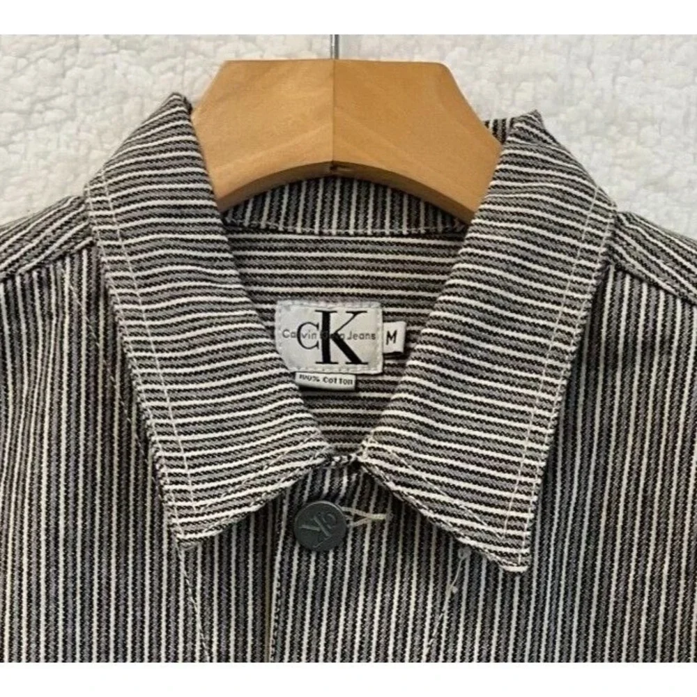 Calvin Klein Jeans Pinstripe Denim Vest Women's Size M‎ Trucker Style Sleeveless - Picture 2 of 12